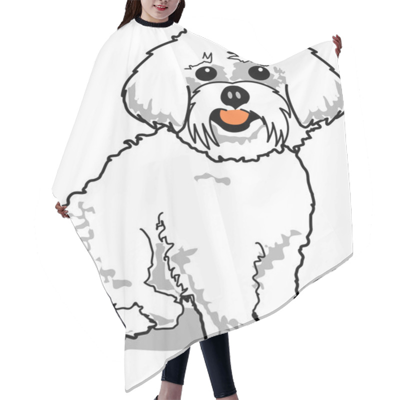 Personality  Sitting Happy White Maltese Dog Hair Cutting Cape