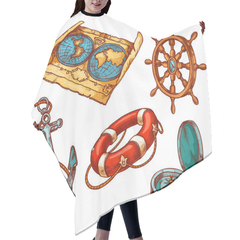 Personality  Marine Anchor, Nautical Sailing Equipment Sketch Vector Hair Cutting Cape