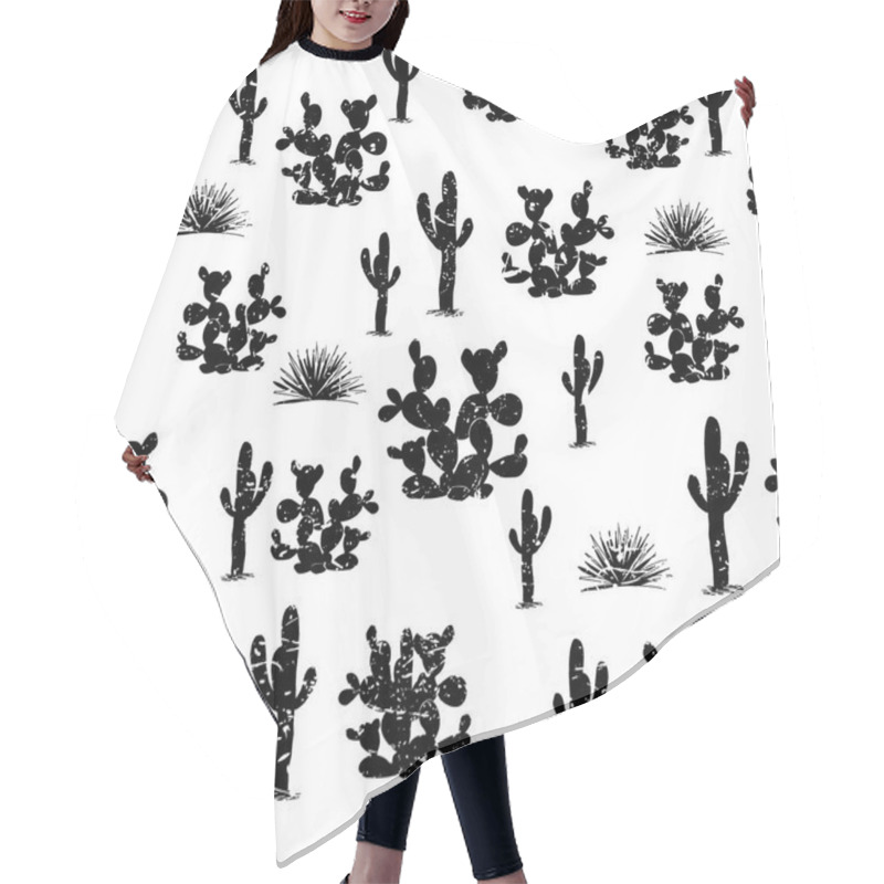 Personality  Hand Drawn Seamless Pattern With Ccati. Saguaro, Agaves, And Opuntia Cactuses On White Background. Stilish Design For Textile, Wallpapers, Cards. Vector Hair Cutting Cape