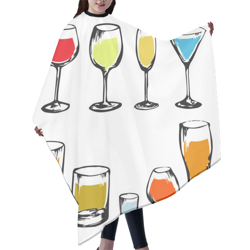 Personality  Set Of Hand Drawn Alcohol Drinks Hair Cutting Cape