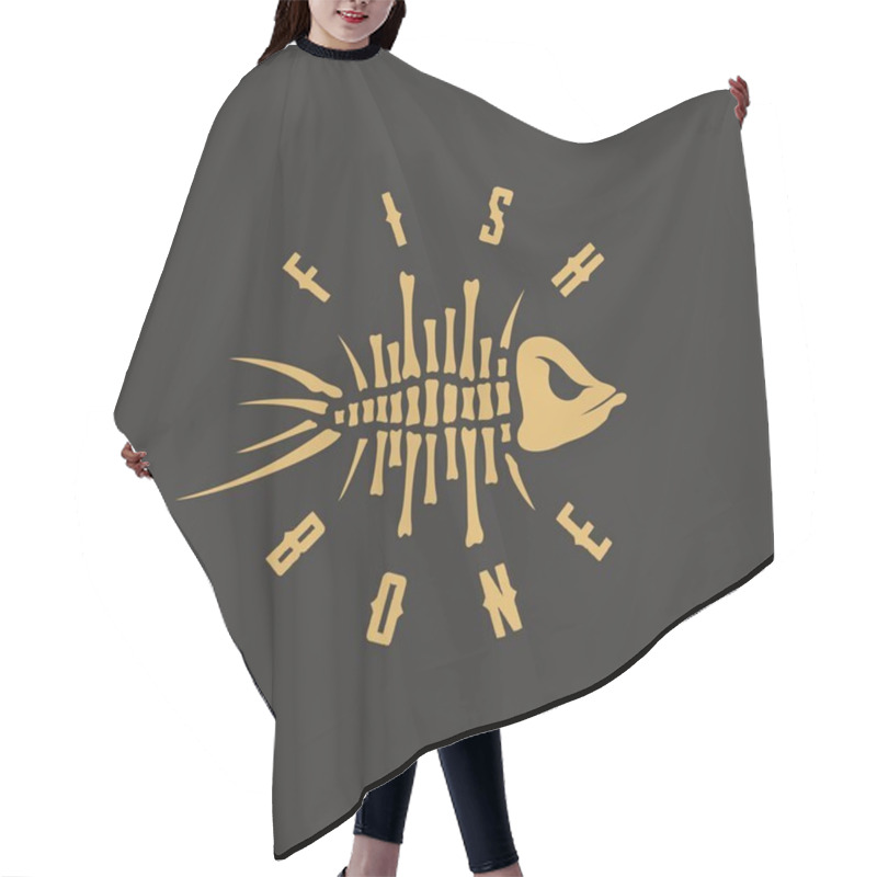 Personality  Modern Vector Professional Sign Logo Fish Bone Hair Cutting Cape