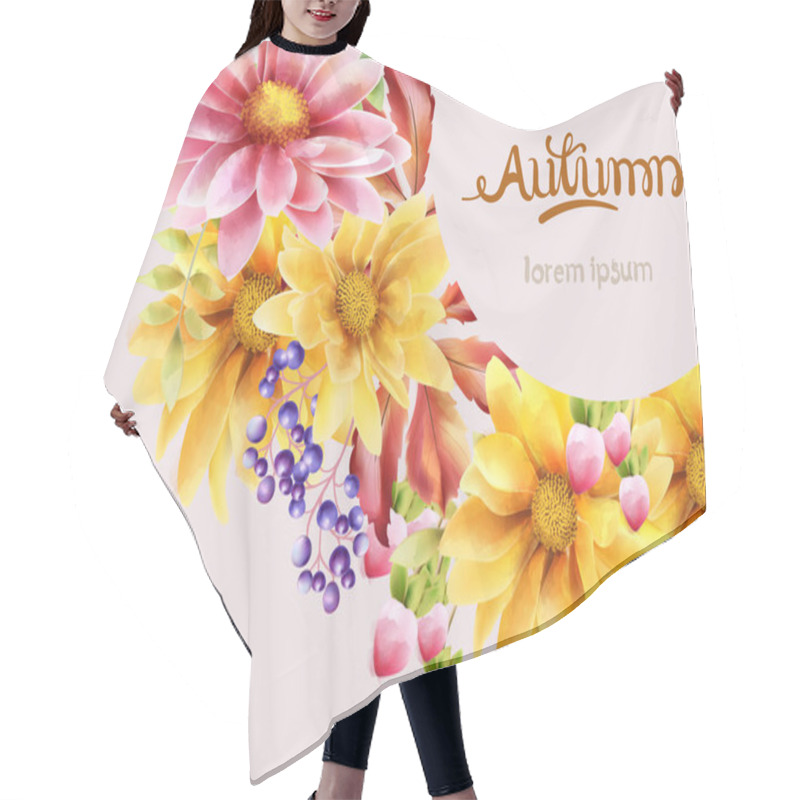 Personality  Autumn Bouquet Of Flowers With Daisy, Sunflower, Berries And Leaves. Vector Autumn Compositions Hair Cutting Cape