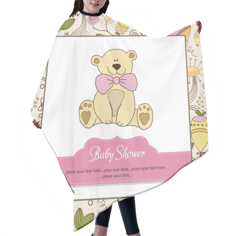 Personality  Baby Shower Invitationb With Teddy Bear Hair Cutting Cape