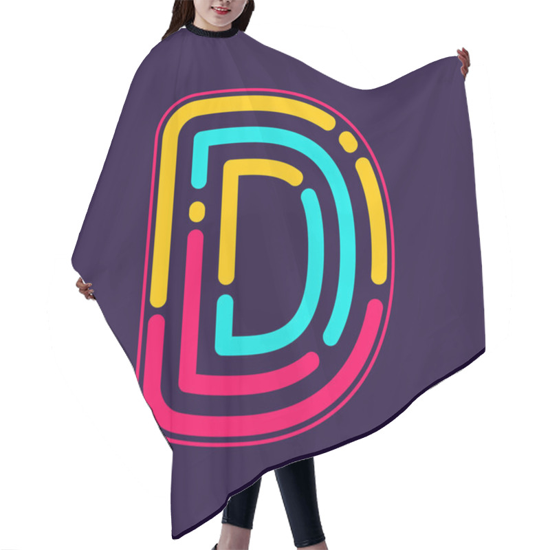 Personality  D Letter Logo With Neon Lines Hair Cutting Cape