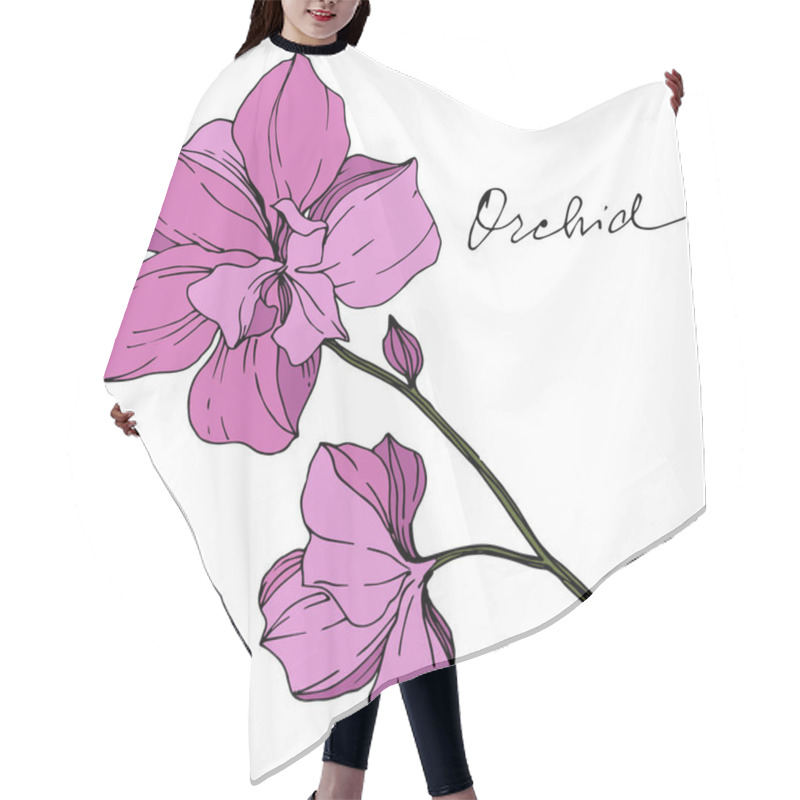 Personality  Vector Purple Orchids Isolated On White. Engraved Ink Art. Hair Cutting Cape