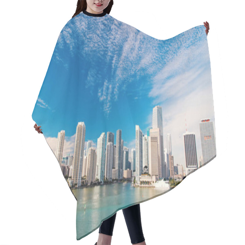 Personality  Aerial View Of Miami Skyscrapers With Blue Cloudy Sky, Boat Sail Hair Cutting Cape