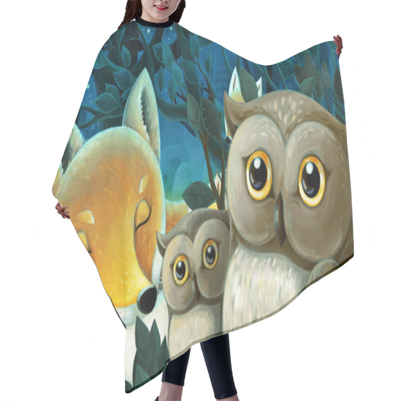 Personality  Cartoon Scene With Animals Family Of Foxes In The Forest Sleeping By Night Illustration For Children Hair Cutting Cape