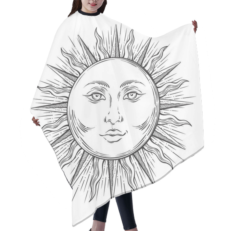 Personality  Antique Style Hand Drawn Art Sun. Boho Chic Tattoo Design Vector Hair Cutting Cape