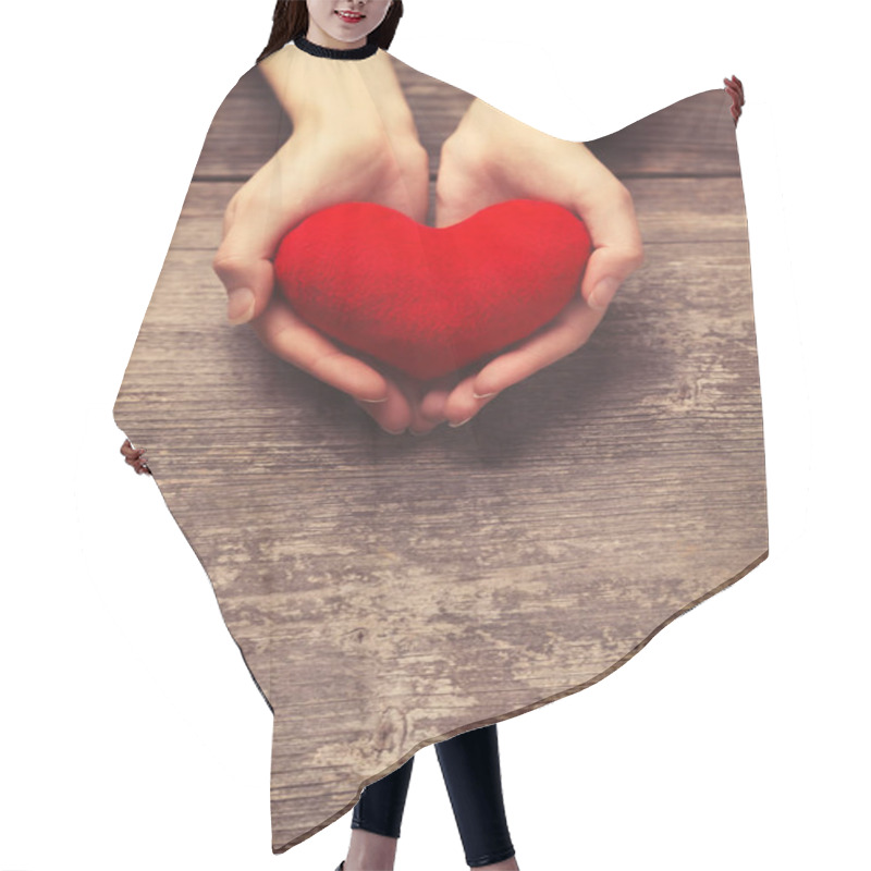 Personality  Female Hands Holding Red Heart Hair Cutting Cape