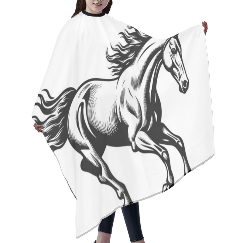 Personality  Wild Running Horse Sketch, Black Line Art Style Vector Illustration Isolated On White Background. Hair Cutting Cape