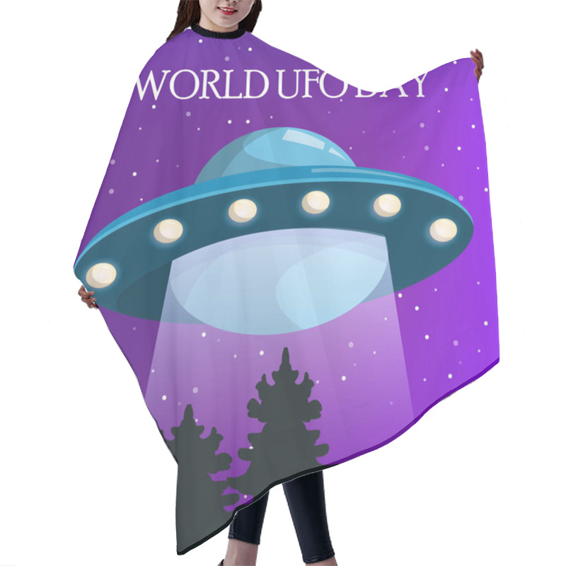 Personality  World UFO Day. Spaceship Flying In The Night Sky Hair Cutting Cape