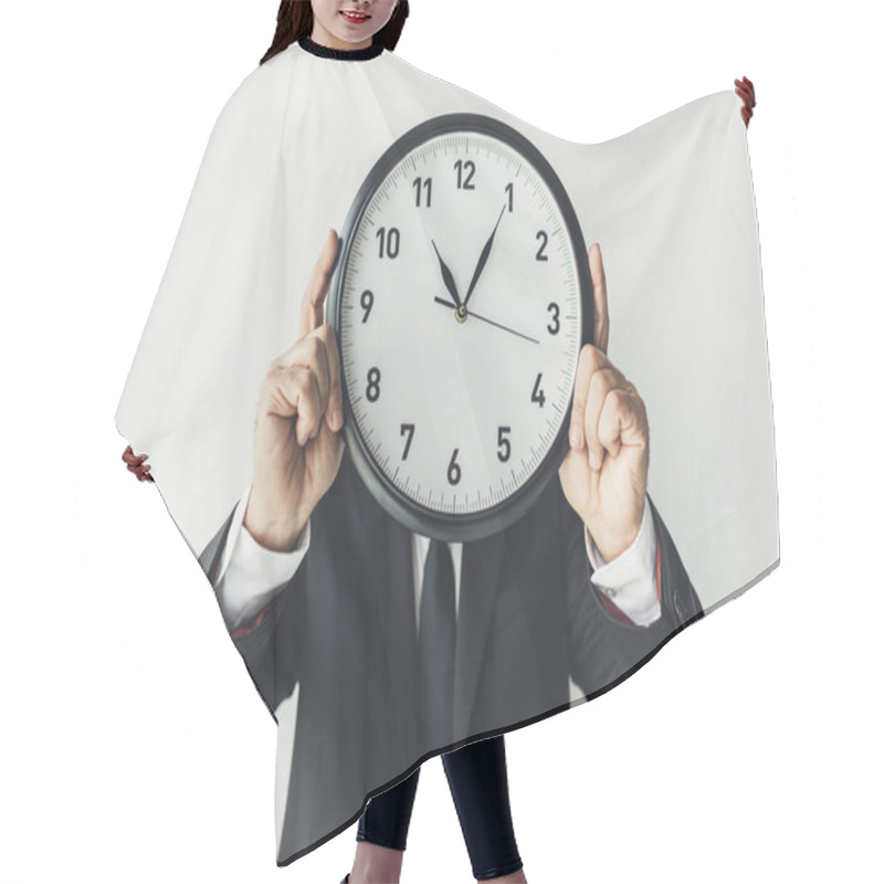 Personality  Man Covering Face With Clock Hair Cutting Cape