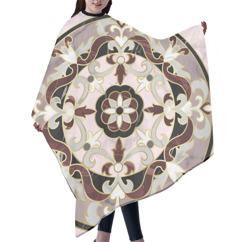 Personality  Luxury Marble Seamless Pattern With Classic Floral Medallion. Repeat Marbling Composition With Gold Elements, Modern Luxurious Background, Wallpaper, Textile Print And Interior Tile. Hair Cutting Cape