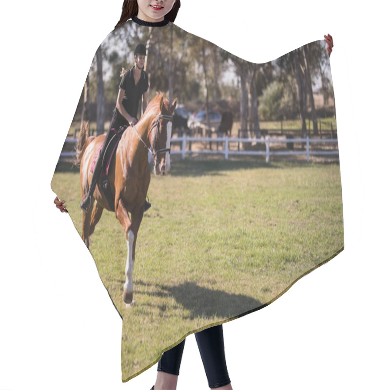 Personality  Jockey Riding Horse At Equestrian Center Hair Cutting Cape