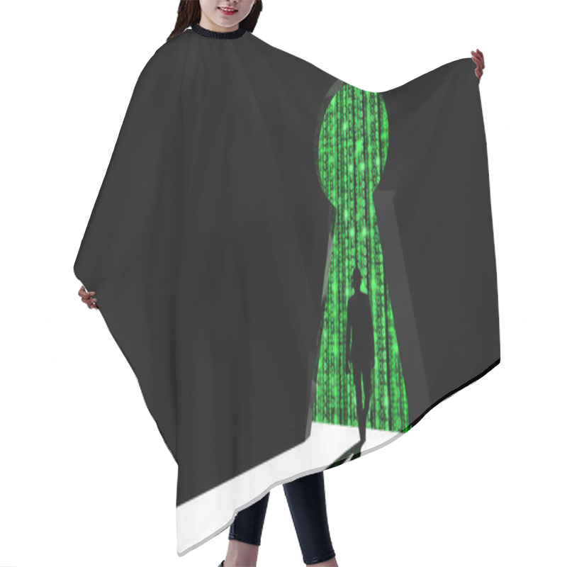 Personality  Elite Hacker Entering A Room In Green Hair Cutting Cape