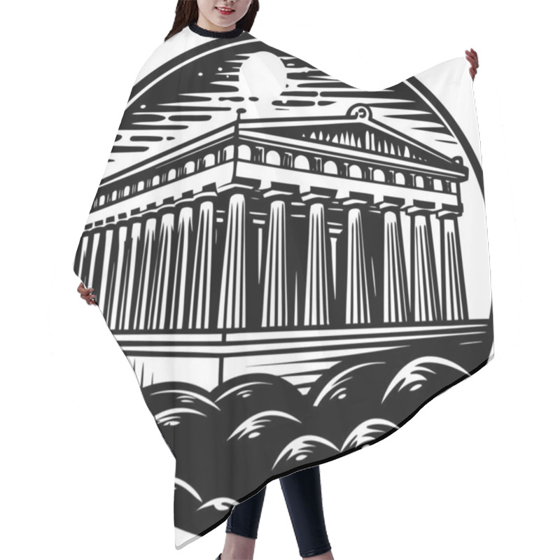 Personality  A Striking Silhouette Of The Parthenon, Symbolizing The Grandeur Of Ancient Greek Architecture. Perfect For Cultural, Historical, And Travel-themed Projects. Hair Cutting Cape