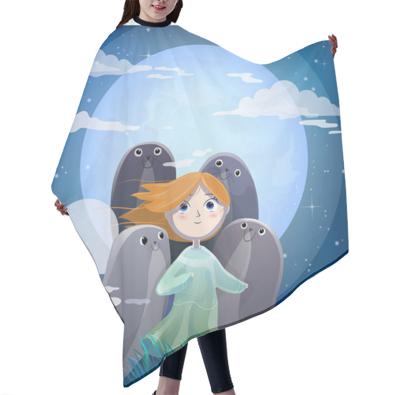 Personality  Girl With Four Seals Hair Cutting Cape