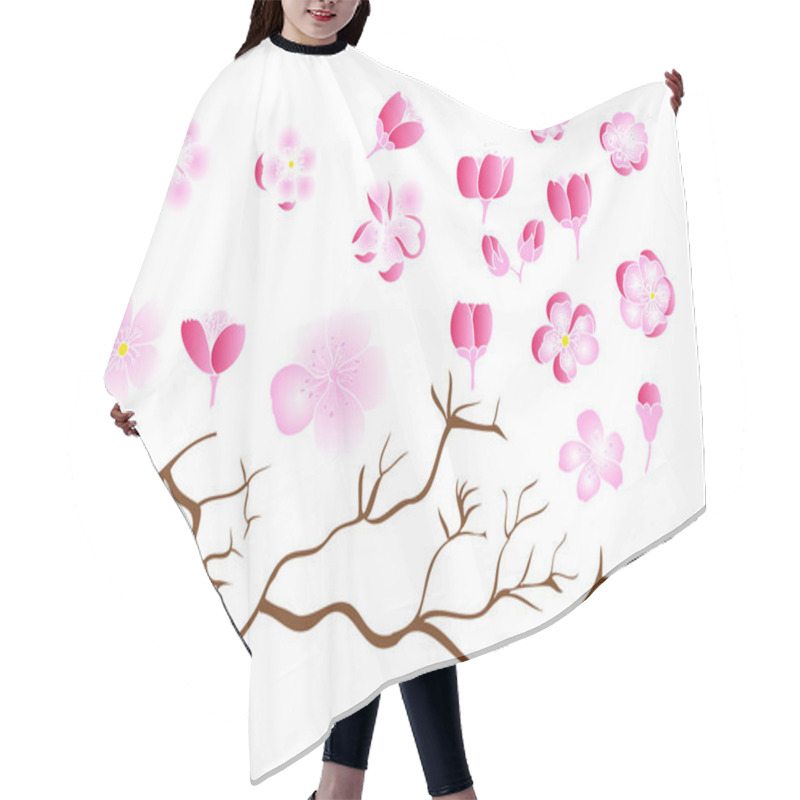 Personality  Free Hand Sakura Flower Vector Set, Beautiful Line Art Peach Blossom  Hair Cutting Cape