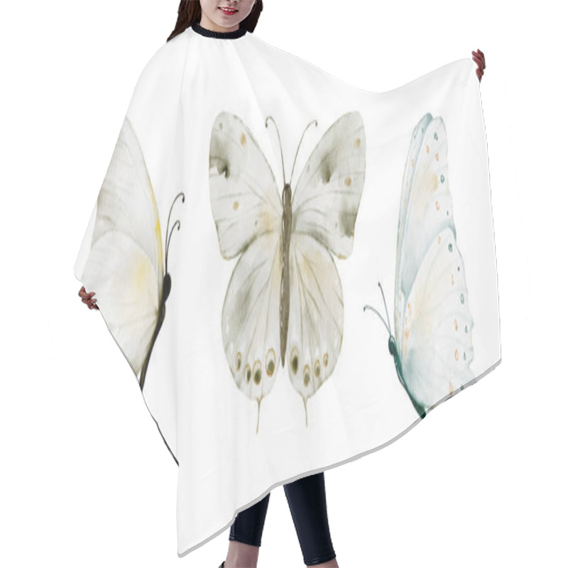 Personality  Watercolor Soft Earth Tones Butterflies Collection, Vector Butterfly Elements On White Background. Illustration Butterfly Suitable For Decorating In Your Design. Hair Cutting Cape