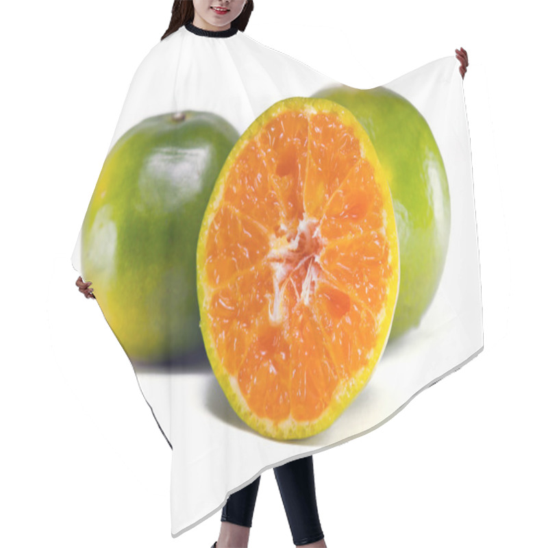 Personality  Orange Fruit With Half View Isolated On White Background Hair Cutting Cape