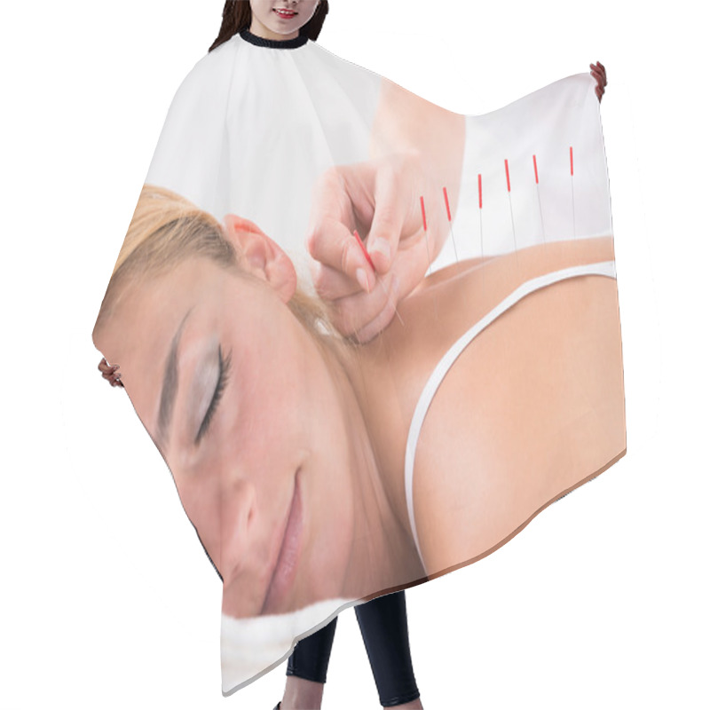 Personality  Hand Performing Acupuncture Therapy Hair Cutting Cape