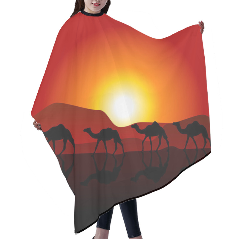 Personality  Silhouettes Of Caravan Of Camels On Desert Sunset  Hair Cutting Cape