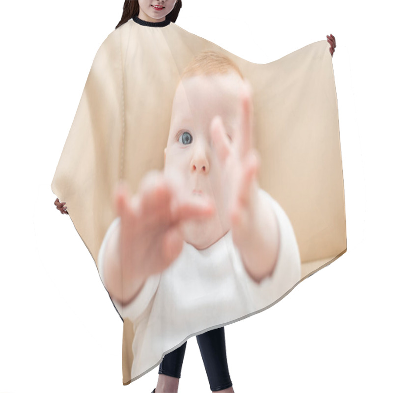 Personality  Top View Of Cute Baby Boy Lying With Outstretched Hands, Selective Focus Hair Cutting Cape