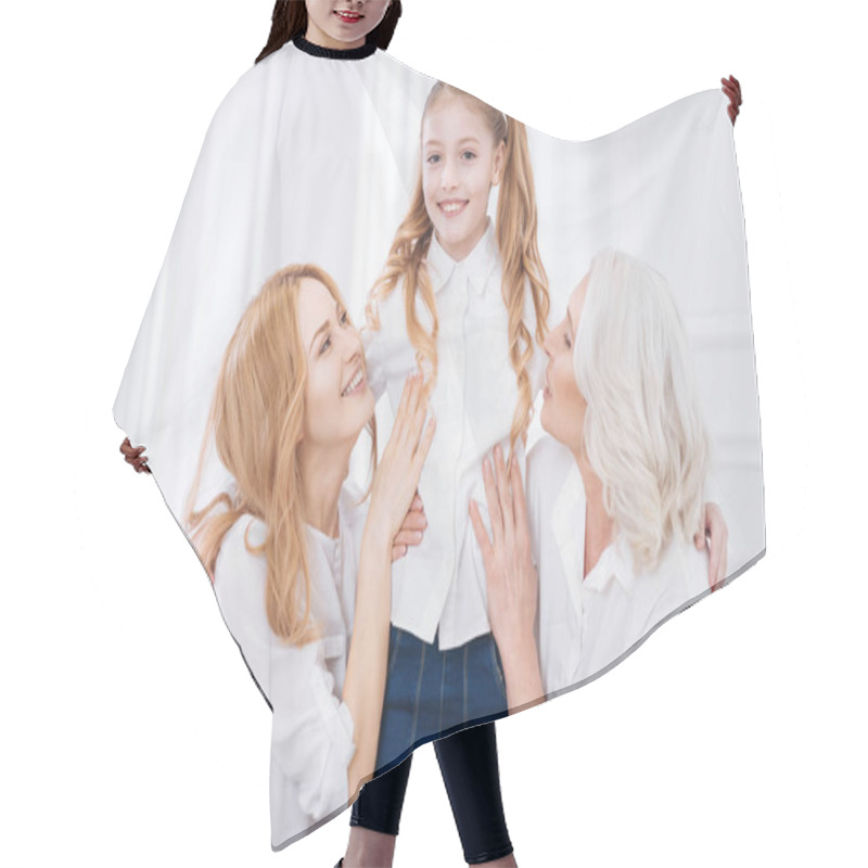 Personality  Cheeruful Little Girl Resting With Her Family. Hair Cutting Cape