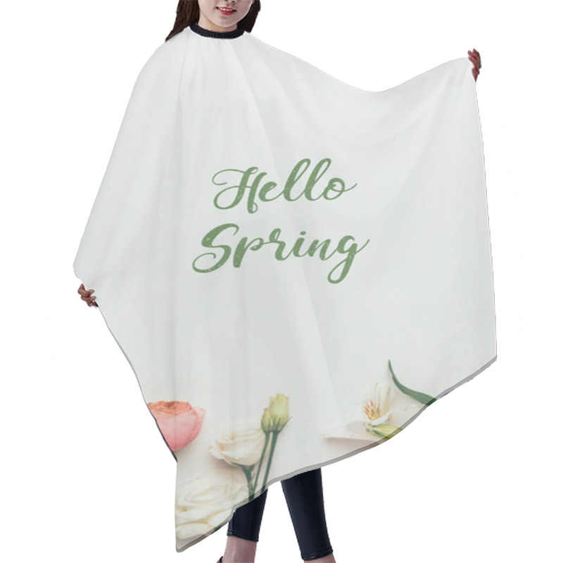 Personality  Beautiful Tender Blooming Flowers And Inscription Hello Spring On Grey Hair Cutting Cape