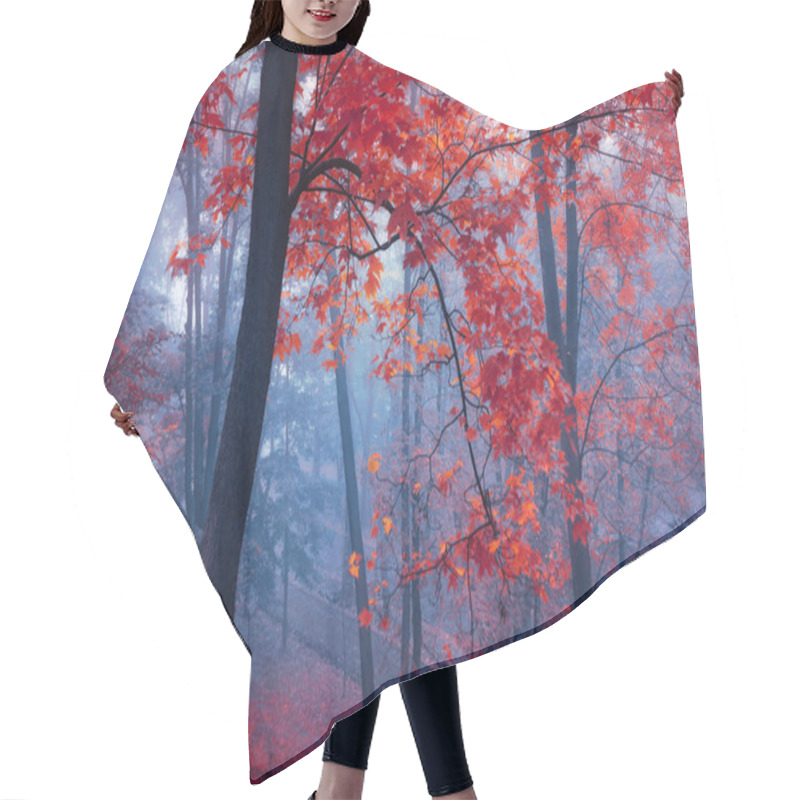 Personality  Trees With Red Leaves In Blue Mist Hair Cutting Cape