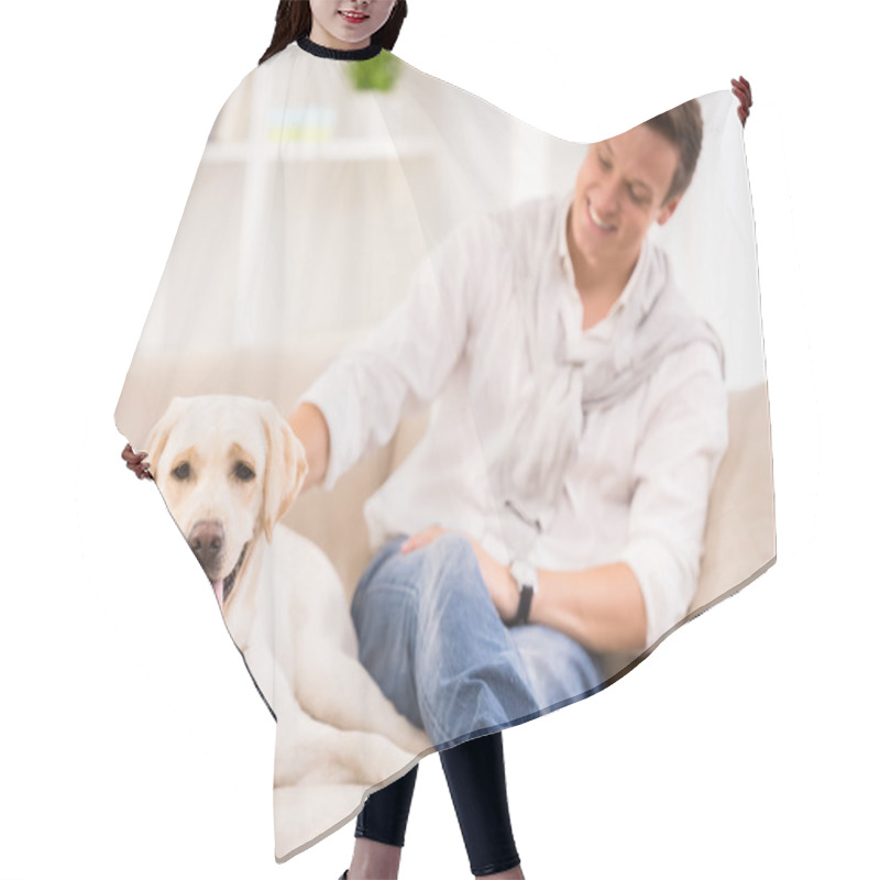 Personality  Young Man With Dog Hair Cutting Cape