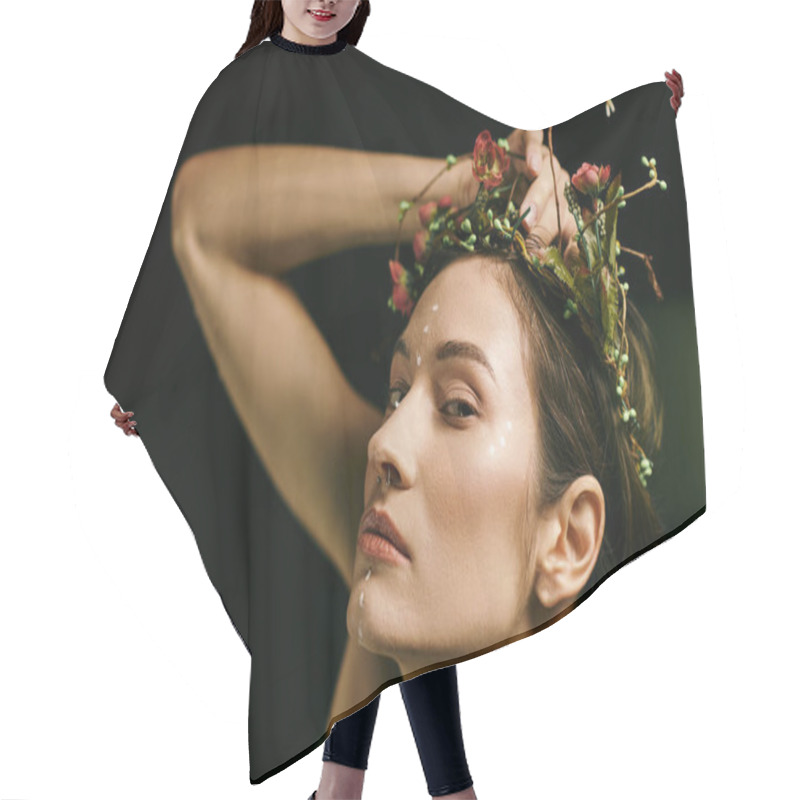 Personality  An Attractive Woman With A Floral Crown Poses In A Swampy Setting. Hair Cutting Cape