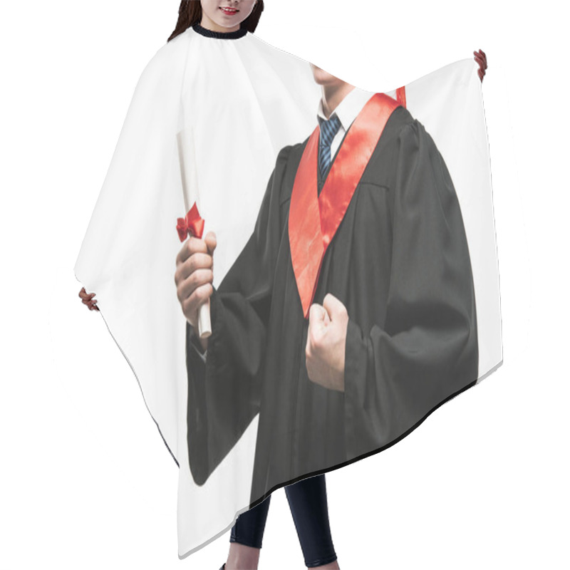 Personality  Cropped View Of Happy Student With Diploma Isolated On White Hair Cutting Cape