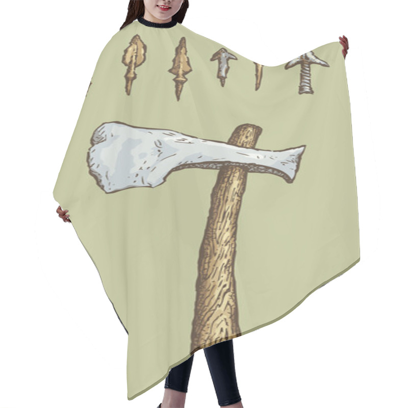 Personality  Series Of Vector Illustrations Of Archaeological Finds. Arrowhea Hair Cutting Cape