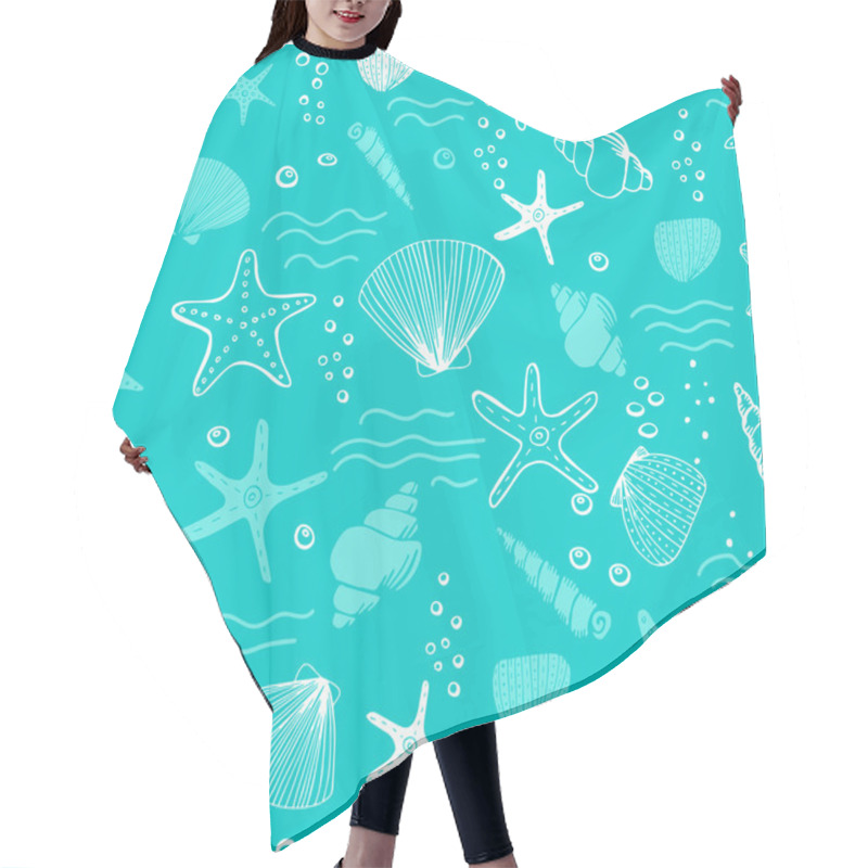 Personality  Sea Shells, Seastars And Corals Seamless Background Hair Cutting Cape