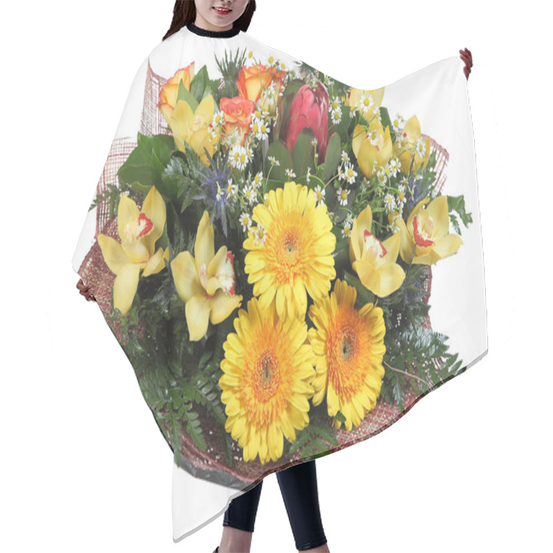 Personality  Floral Arrangement Flower Bouquet Of Yellow Gerberas, Pale Yellow Orchids Hair Cutting Cape