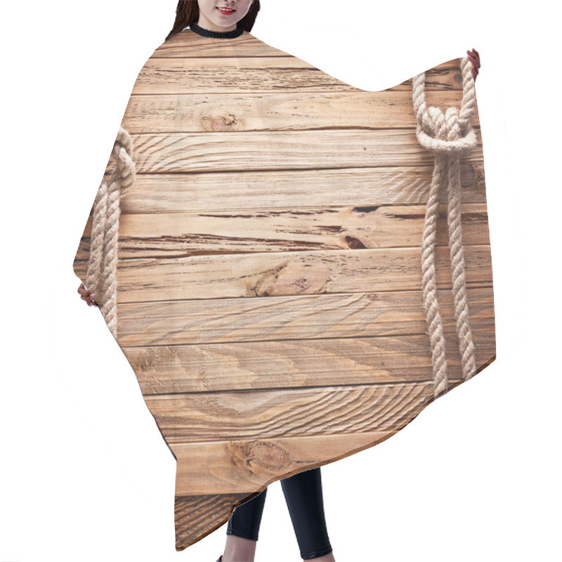 Personality  Image Of Old Texture Of Wooden Boards With Ship Rope. Hair Cutting Cape