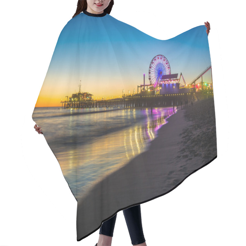 Personality  The Santa Monica Pier At Sunset, In Santa Monica, California. Hair Cutting Cape