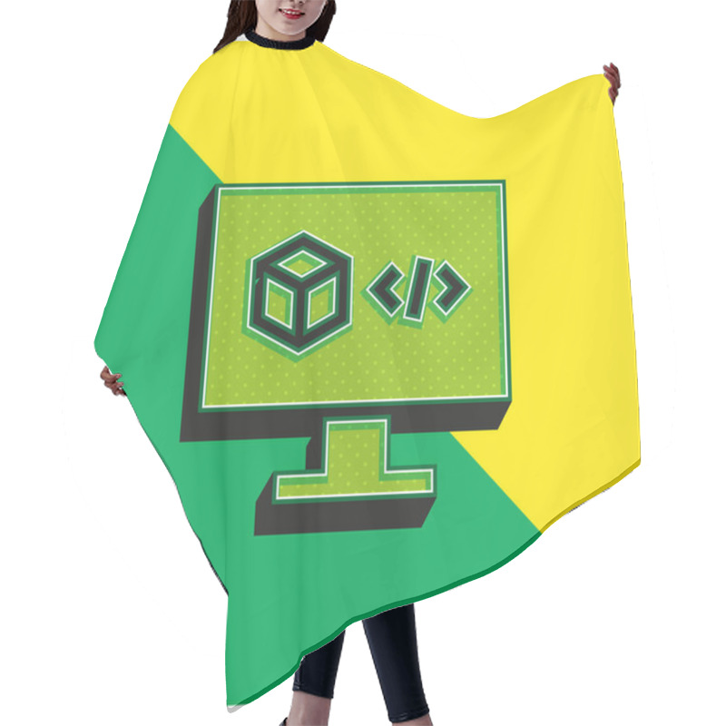 Personality  3d Printing Software Green And Yellow Modern 3d Vector Icon Logo Hair Cutting Cape