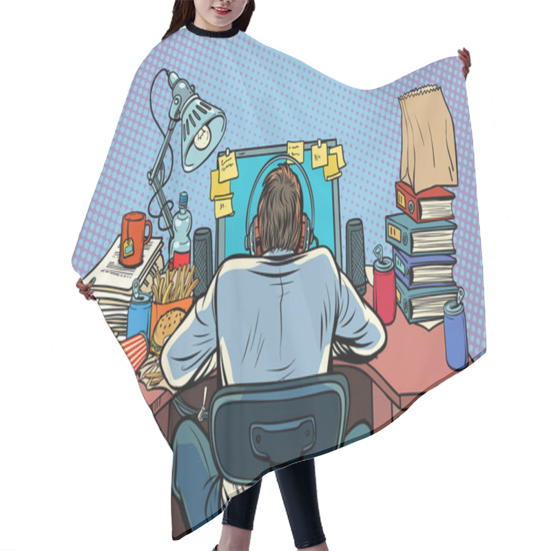 Personality  Pop Art Man With Headphones In The Workplace Hair Cutting Cape