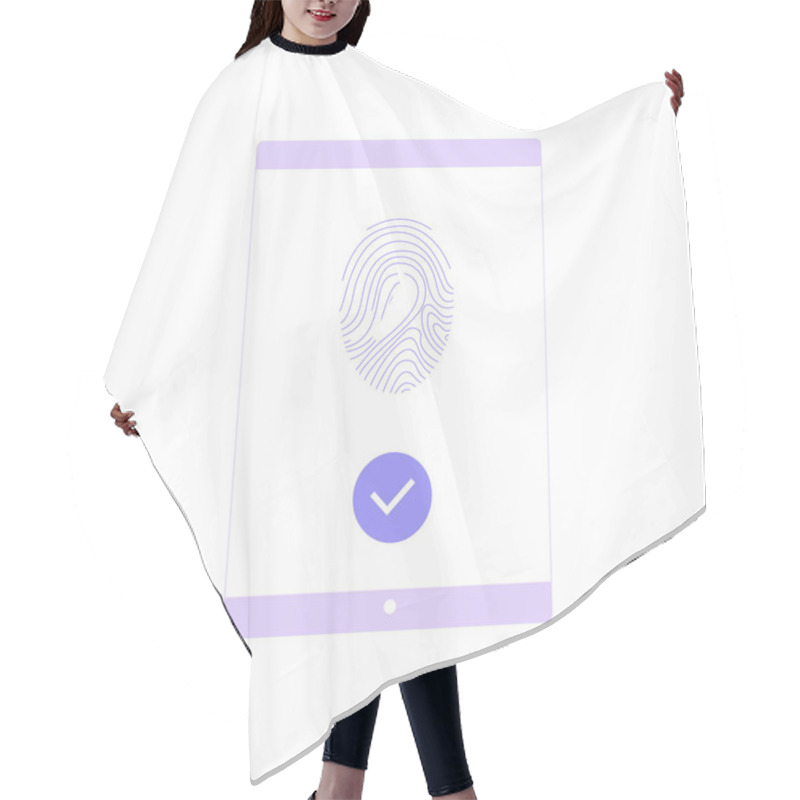 Personality  Illustration Of A Tablet Displaying A Fingerprint Icon With A Verification Checkmark, Symbolizing Biometric Security, Digital Authentication, And Online Identity Verification. Hair Cutting Cape