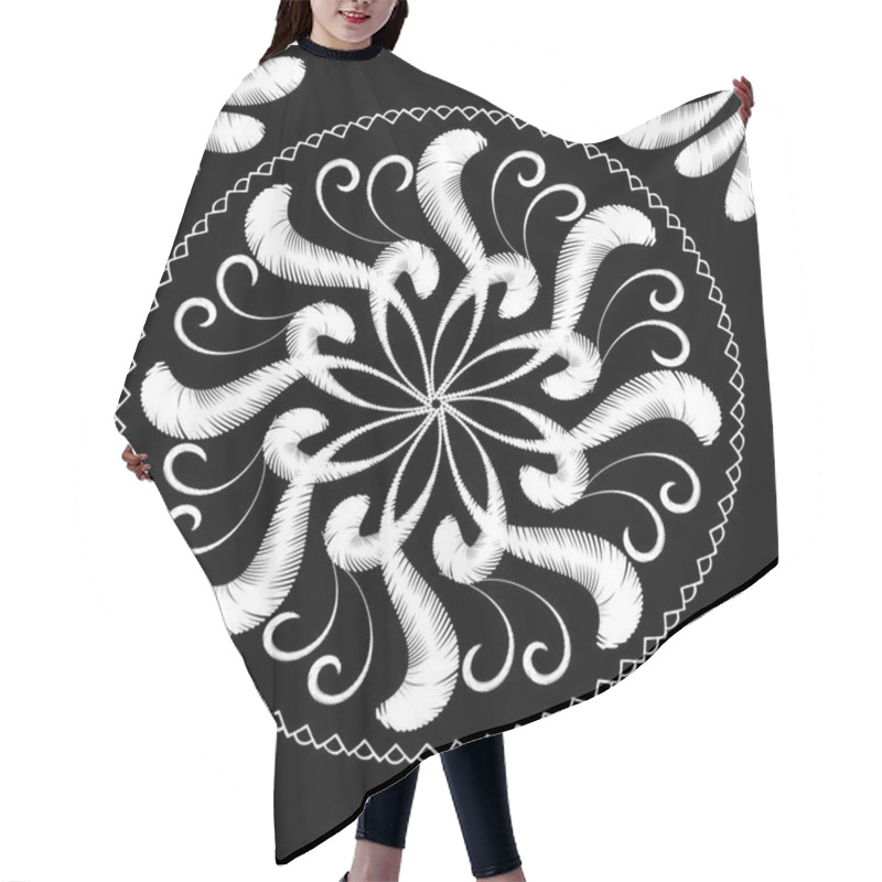 Personality  Embroidery Floral Black And White Mandala Pattern. Hair Cutting Cape