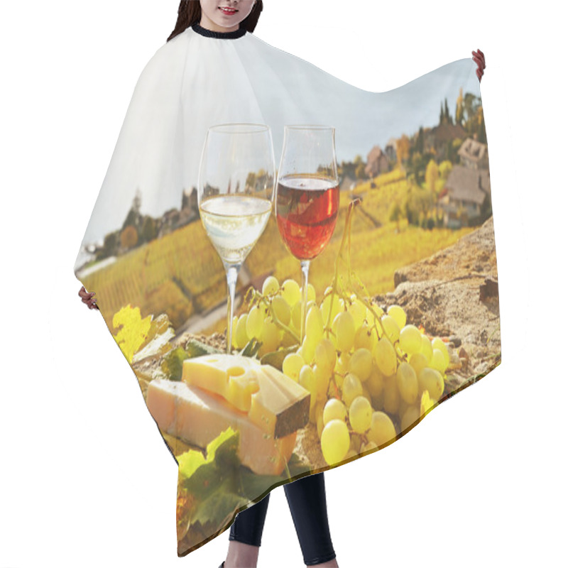 Personality  Two Wineglasses, Cheese And Grapes Hair Cutting Cape