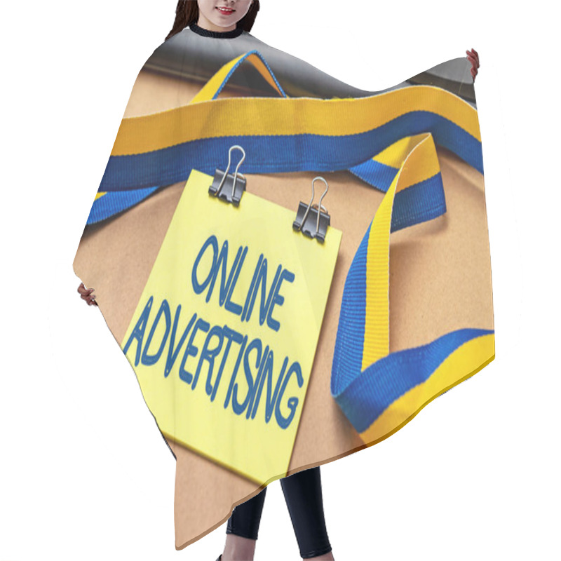 Personality  Text Sign Showing Online Advertising. Business Overview Internet Web Marketing To Promote Products And Services Multiple Assorted Collection Office Stationery Photo Placed Over Table Hair Cutting Cape