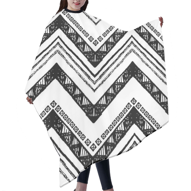 Personality  Hand Drawn Pattern. Vector Zigzag And Stripe Line. Hair Cutting Cape