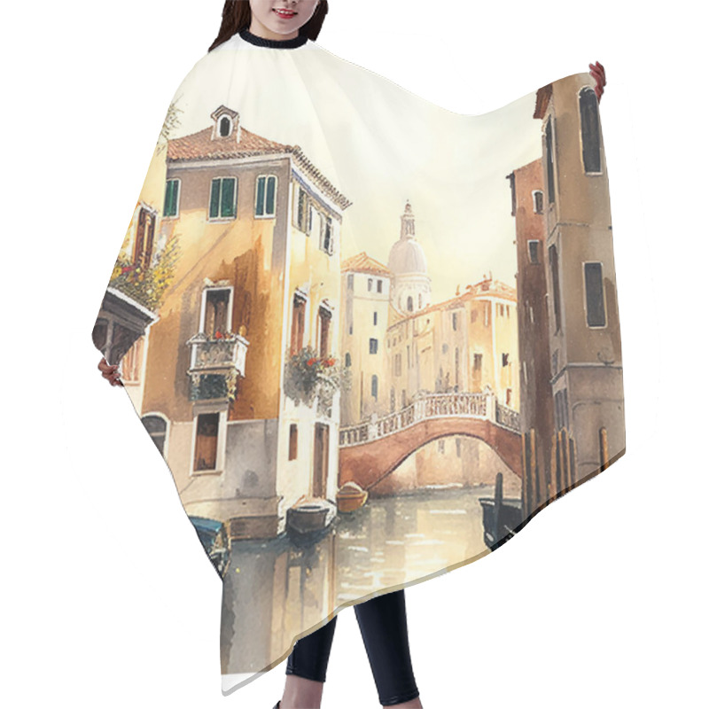 Personality  Venice Grand Canal In Italy Vector Illustration Eps 10. Good For Poster, Gift, Package, Cover, Books, Notebooks, Billboard, Print Boxing Hair Cutting Cape