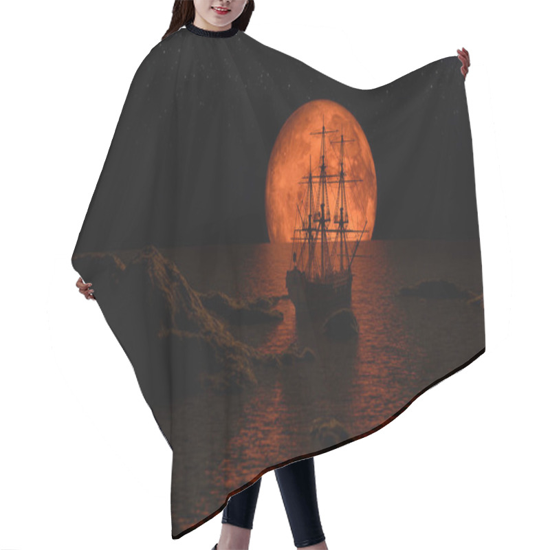 Personality  Sailboat At The Full Red Moon - 3d Rendering Hair Cutting Cape