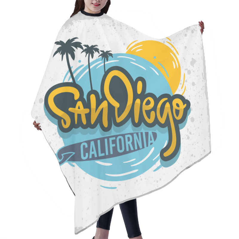 Personality  San Diego California Surfing Surf  Design  Hand Drawn Lettering Type Logo Sign Label For Promotion Ads T Shirt Or Sticker Poster Vector Image Hair Cutting Cape