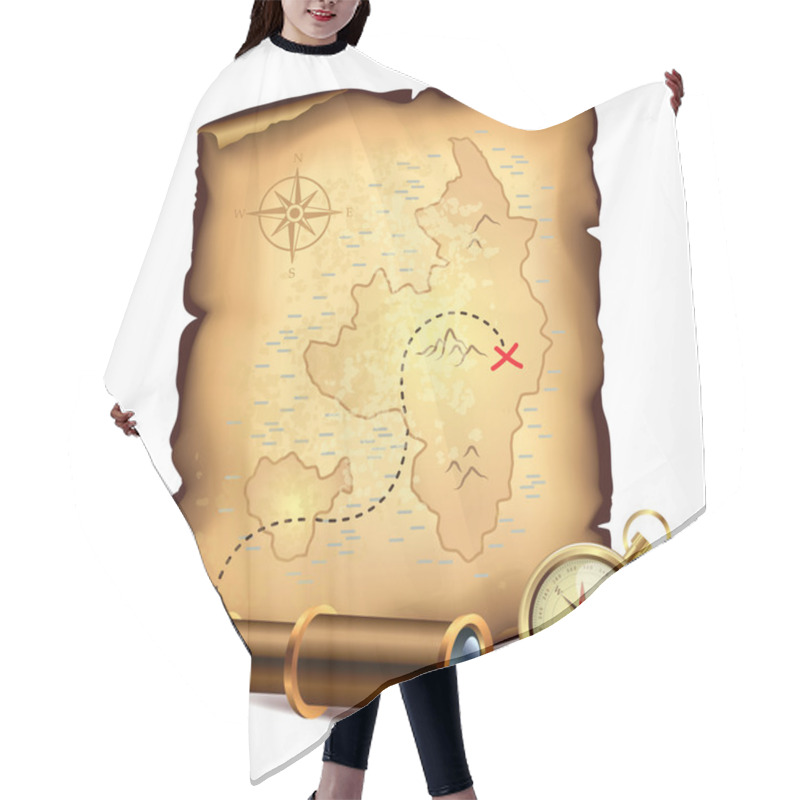 Personality  Pirates Treasure Map With Spyglass And Compass Hair Cutting Cape