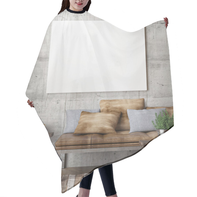 Personality  3d Render Of Mock Up Poster, Hipster Style Hair Cutting Cape